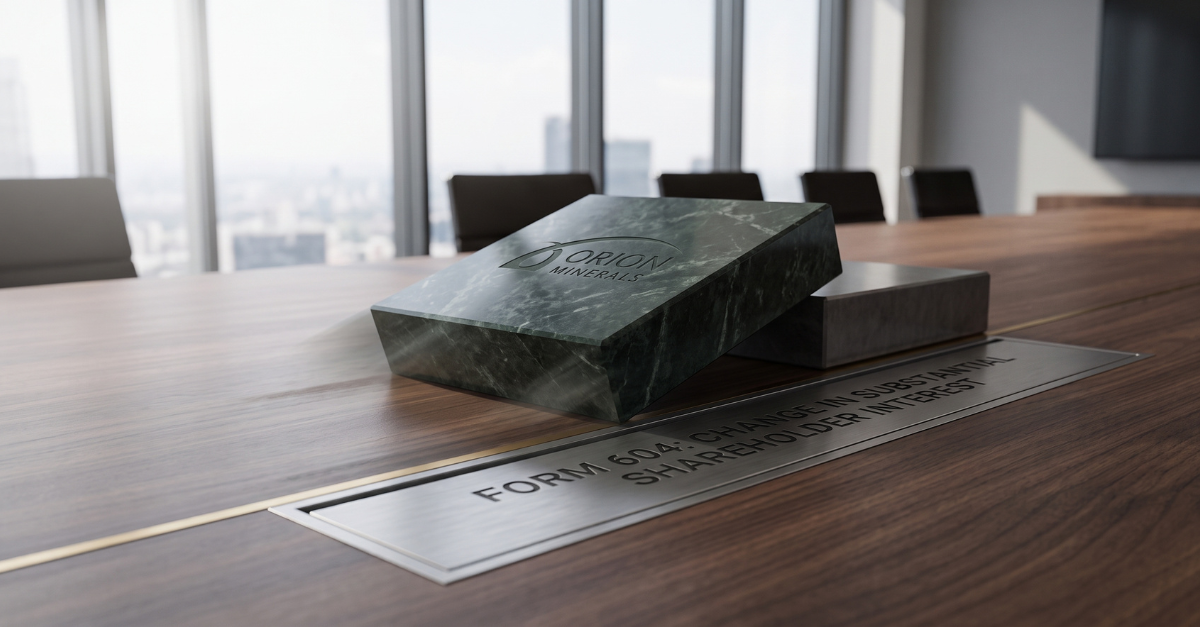 Orion Minerals files Form 604 showing change in substantial shareholder interest