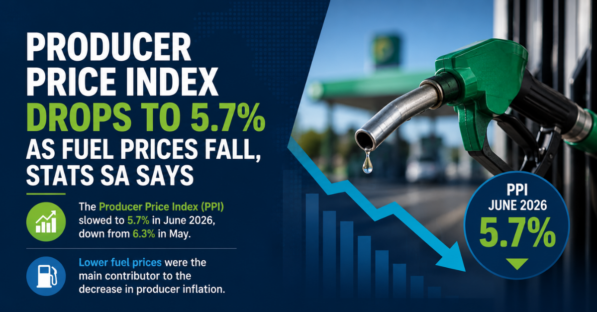 Producer Price Index drops to 5.7% as fuel prices fall, Stats SA says