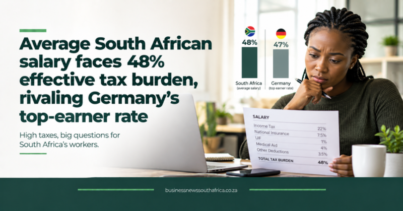 Average South African salary faces 48% effective tax burden, rivaling Germany’s top-earner rate