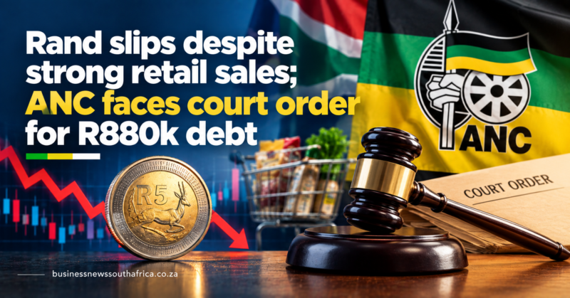 Rand slips despite strong retail sales; ANC faces court order for R880k debt