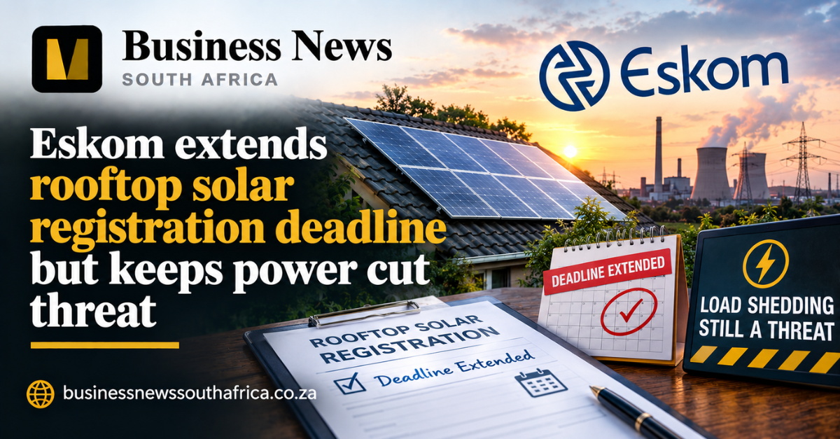 Eskom extends rooftop solar registration deadline but keeps power cut threat