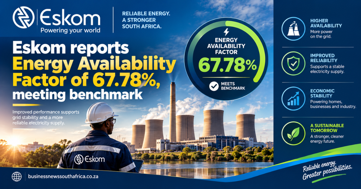 Eskom reports Energy Availability Factor of 67.78%, meeting benchmark