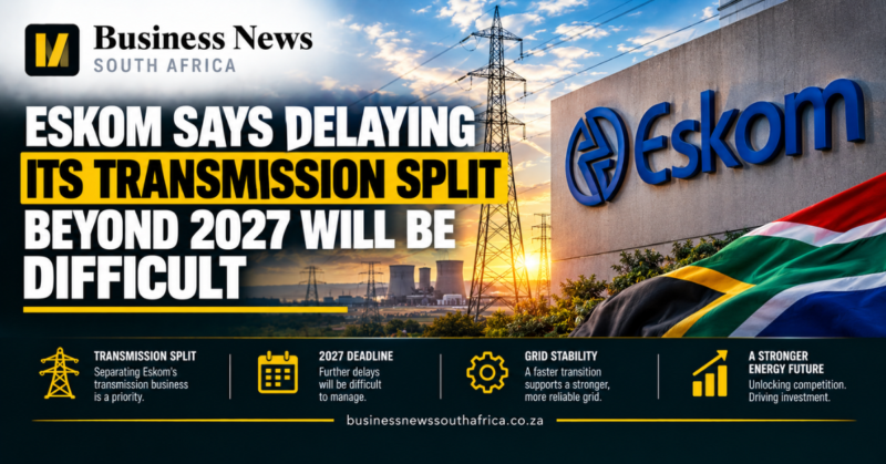 Eskom says delaying its transmission split beyond 2027 will be difficult