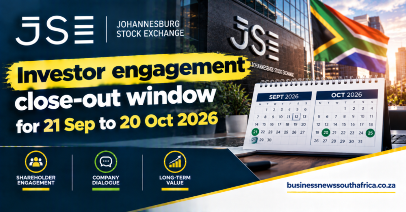 JSE sets investor engagement close-out window for 21 Sep to 20 Oct 2026