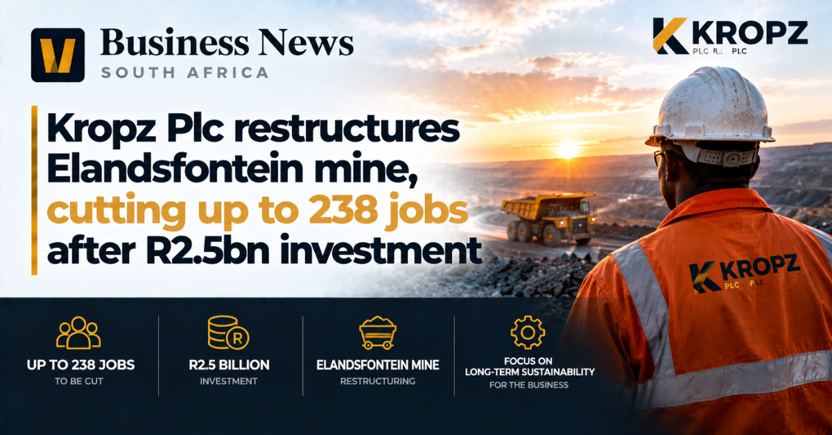 Kropz Plc restructures Elandsfontein mine, cutting up to 238 jobs after R2.5bn investment