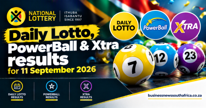 National Lottery releases Daily Lotto, PowerBall and Xtra results for 11 September 2026