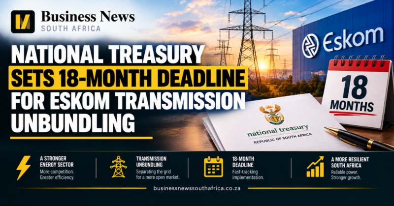 National Treasury sets 18-month deadline for Eskom transmission unbundling