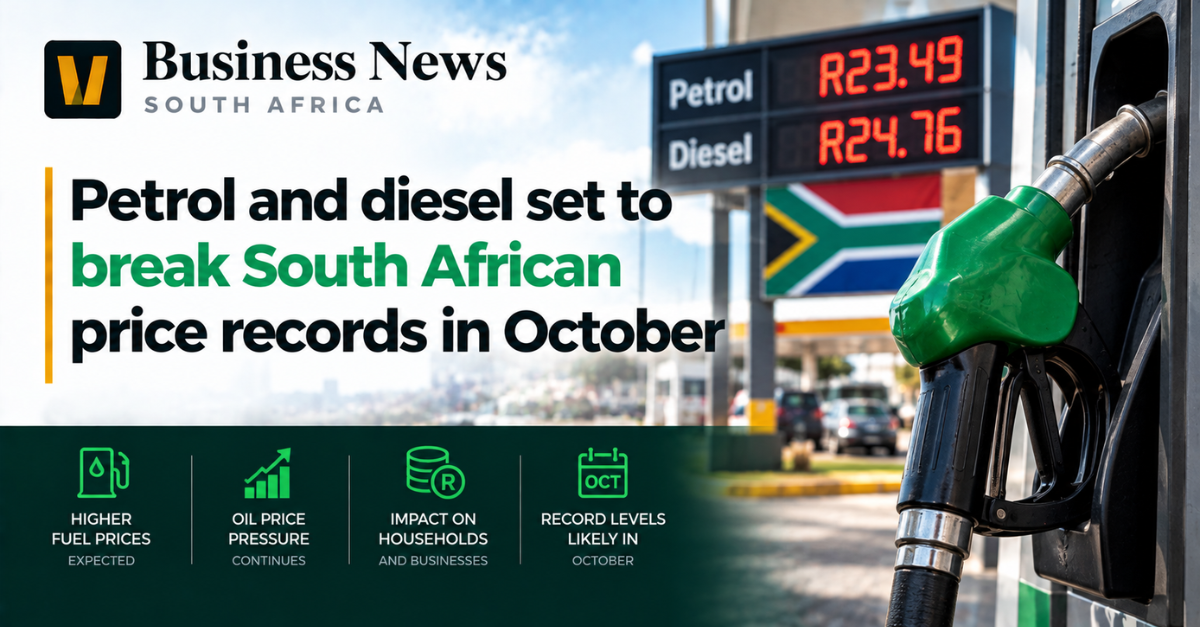Petrol and diesel set to break South African price records in October