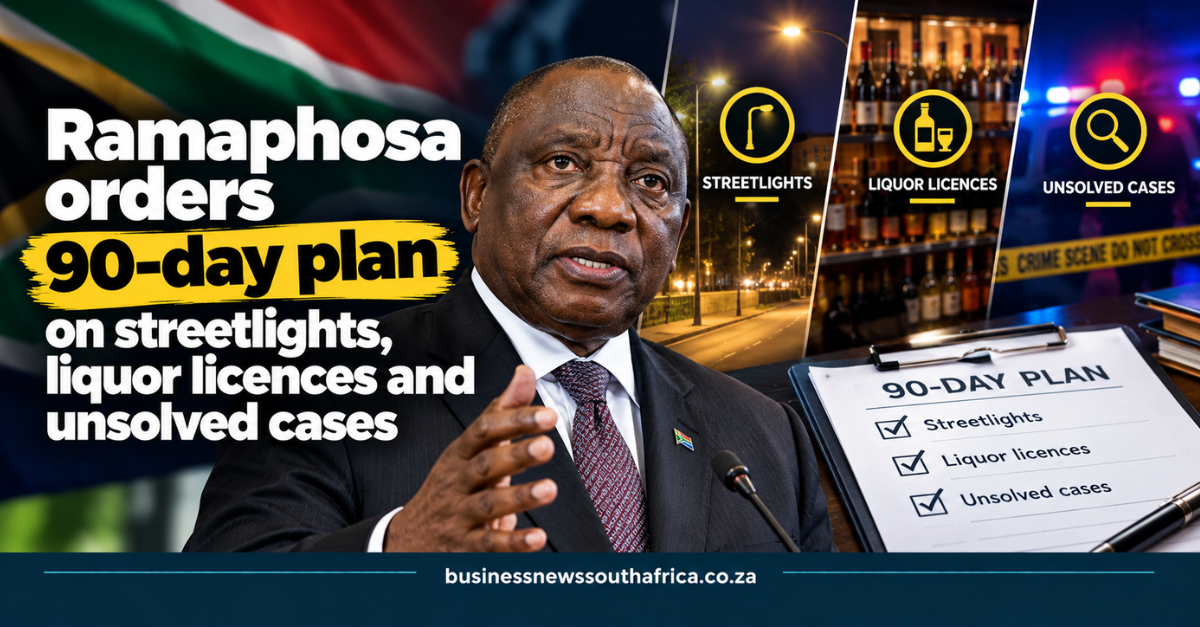 Ramaphosa orders 90-day plan on streetlights, liquor licences and unsolved cases