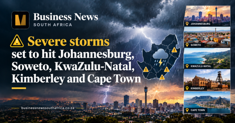 Severe storms set to hit Johannesburg, Soweto, KwaZulu-Natal, Kimberley and Cape Town