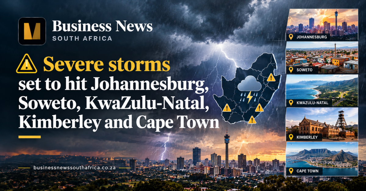 Severe storms set to hit Johannesburg, Soweto, KwaZulu-Natal, Kimberley and Cape Town