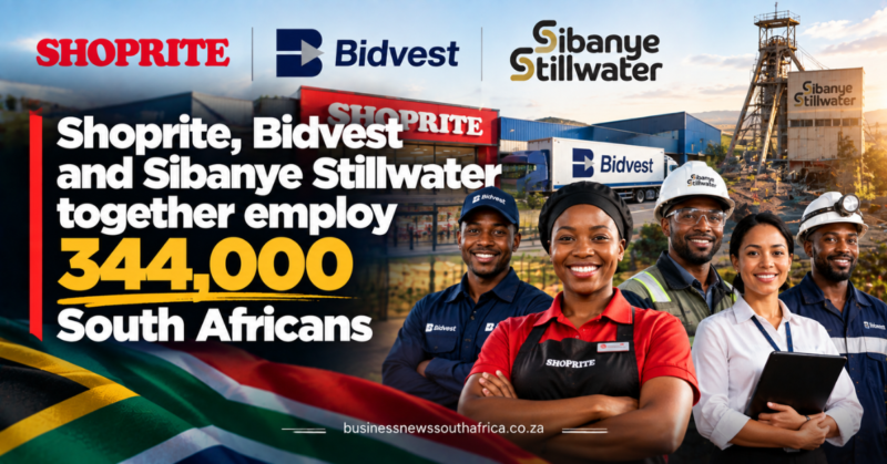 Shoprite, Bidvest and Sibanye Stillwater together employ 344,000 South Africans