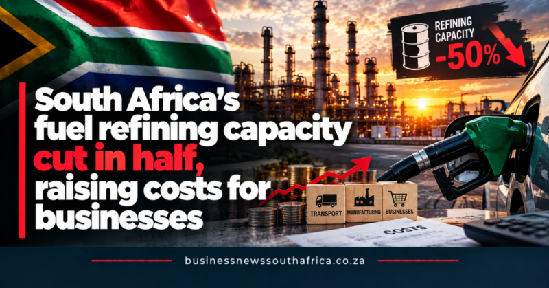 South Africa’s fuel refining capacity cut in half, raising costs for businesses