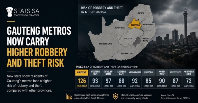 Stats SA says Gauteng metros now carry higher robbery and theft risk