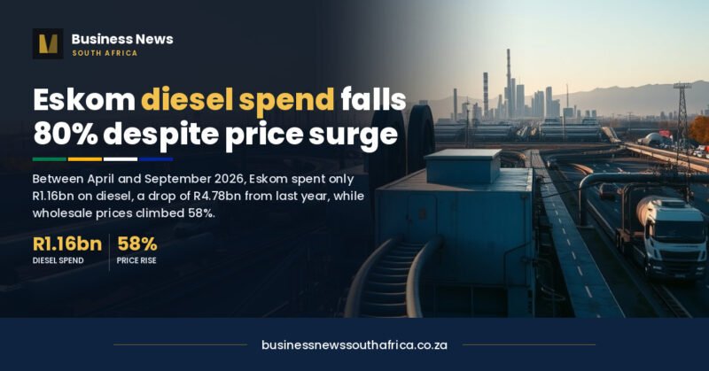 Diesel has jumped more than 58% since February. Eskom’s diesel bill has fallen 81%