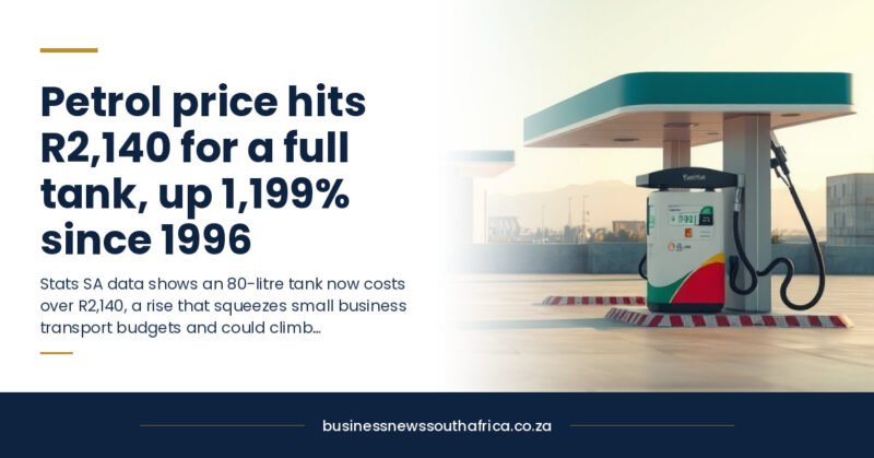 Petrol price hits R2,140 for a full tank, up 1,199% since 1996