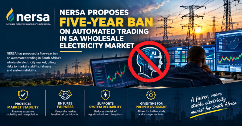 Nersa proposes five-year ban on automated trading in SA wholesale electricity market