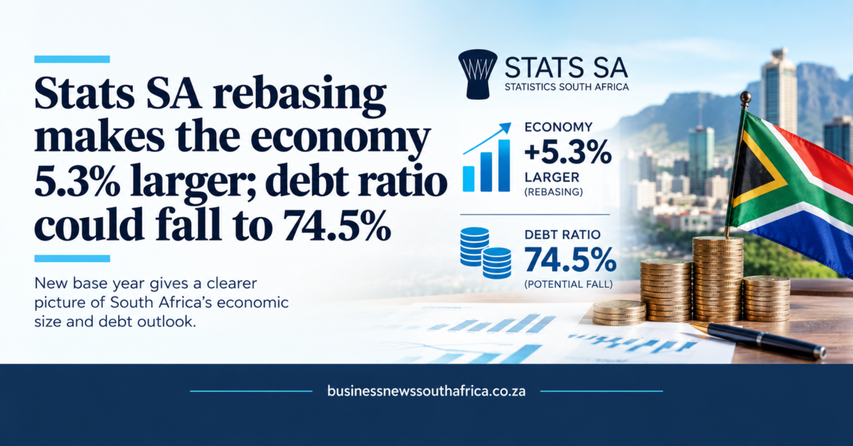Stats SA rebasing makes the economy 5.3% larger; debt ratio could fall to 74.5%