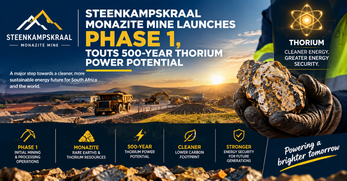 Steenkampskraal Monazite Mine launches Phase 1, touts 500-year thorium power potential