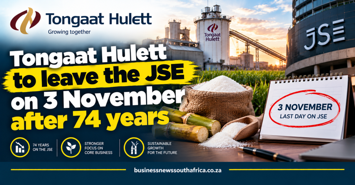 Tongaat Hulett to leave the JSE on 3 November after 74 years