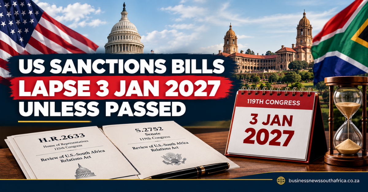 US sanctions bills on South Africa lapse on 3 Jan 2027 unless passed