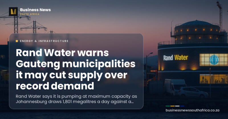 Rand Water warns Gauteng municipalities it may cut supply over record demand