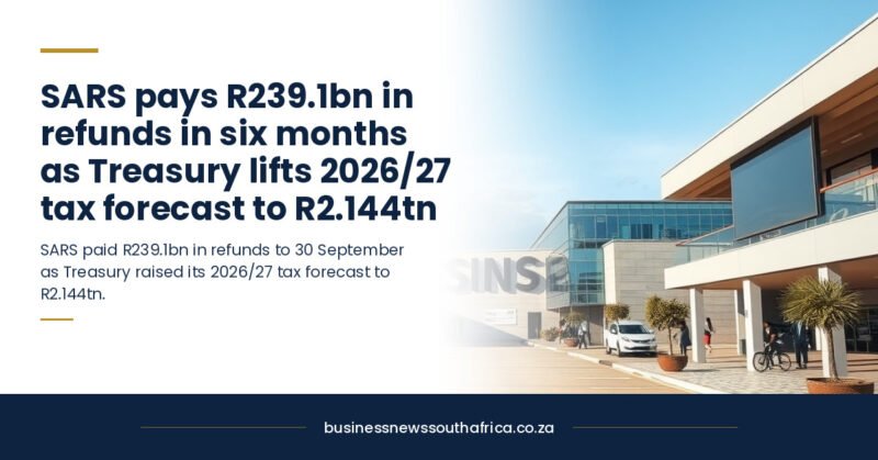 SARS pays R239.1bn in refunds in six months as Treasury lifts 2026/27 tax forecast to R2.144tn