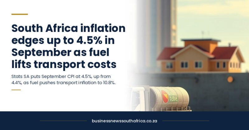 South Africa inflation edges up to 4.5% in September as fuel lifts transport costs